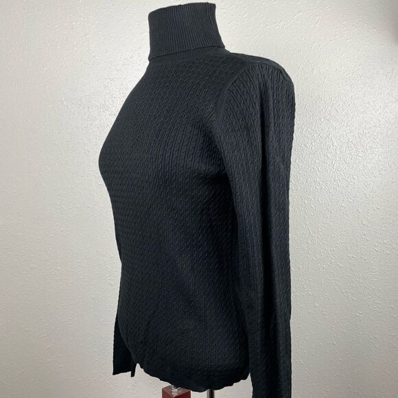 Charter Club Black Cable Knit Turtleneck Sweater Size M EUC - Picture 3 of 6